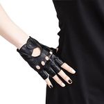 JISEN Women PU Leather Punk Gloves 