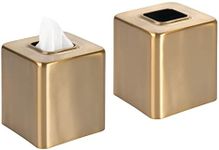 mDesign Metal Square Tissue Box Cover, Modern Facial Paper Holder - Accessories for Bathroom Vanity, Bedroom Dresser, Night Stand, Desk, Office, End Table - Unity Collection - 2 Pack - Soft Brass