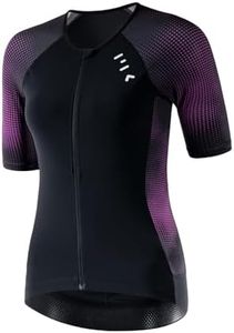 MY KILOMETRE Women's Triathlon Top, Padded, Quick-Dry,Slimming Fit, Secure Lock Zipper, Back Pockets, UPF 50+ UV Protection (US, Alpha, XX-Large, Regular, Regular, Black Purple)