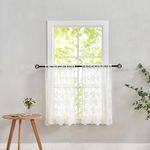 YJ YANJUN Lace Kitchen Curtains 24 inch Length Sets Vintage Sheer Rv Curtains for Camper Windows Cream Kitchen Window Curtains Over Sink Bistro Crtains for Narrow Windows 2 Panels 26" x 24" Ivory