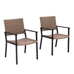 C-Hopetree Set of 2 Outdoor Dining Chairs for Outside Patio Tables, Metal Frame, Natural All Weather Wicker