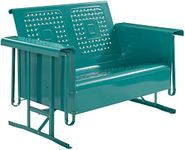 Crosley Furniture Bates Retro Metal Outdoor Loveseat Glider, 2-Person Rocking Patio Bench for Porch, Deck, Turquoise Gloss