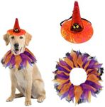 Lopsity 2PCS Cat Dog Halloween Costume Halloween Pet Collar and Witch Hat Adjustable Dog Cat Collars with Elastic Band Color Collar for Dog Cat Pet (B)