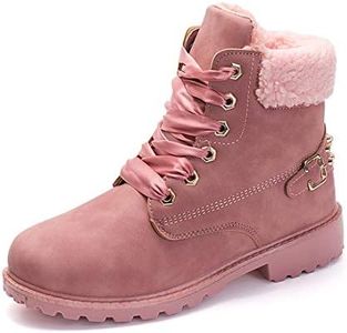NEOKER Botte Femme Plates Lacets Bottes Hiver Chaud Fourrure Cheville Chaussures Chunky Bottines de Neige Randonnée Boots Rose 36