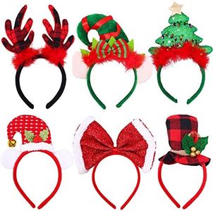 Ruisita 6 Pack Christmas Buffalo Plaid Reindeer Elves Headbands Xmas Party Costume Headwear Accessories for Holiday Decoration, Multicolor