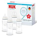 NUK First Choice Baby Bottles | 3+ Months | 240ml | Anti Colic Feeding Bottle | Glass | Temperature Control Indicator | Rainbow | 4 Count