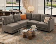 LLappuil Modular Sectional Sofa L Shaped Couch Reversible 5 Seater Velvet Waterproof, Anti-Scratch and Antistatic Corner Sofa Sectional, Grey Brown