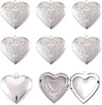 Beadthoven 10-Piece 304 Stainless Steel Heart Locket Pendants Photo Frame with Heart Craved Pattern Charms for Necklaces DIY Jewelry Making Personalized Accessories Decoration Supplies