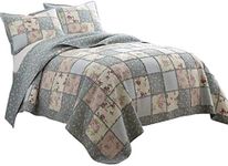 Chezmoi Collection Abbi 3-Piece Shabby Chic Bedding King Quilt Set Pre-Washed Cotton Floral Coverlet Bedspread Ruffled Patchwork Quilt King Size