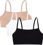 Fruit of the Loom Women's Spaghetti Strap Cotton Pull Over 3 Pack Sports Bra, White/Sand/Black, 14