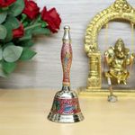 Piepot l Pure Brass Pooja Bell l Hand Bell l 6" Height l Pooja Bell l Ghanti for Pooja Room, Temple Use l Red Colour Bell