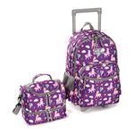 Tilami Rolling Backpack 18 inch Double Handle with Lunch Bag Wheeled Kids Backpack for Girls and Boys, Purple Alpaca