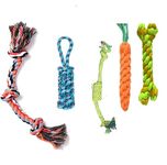 Pawocado - Durable Cotton Rope Chew Toy | Chewing, Fetching, Playing, Teething & Training for Small to Medium Dogs & Puppies (Color May Vary) (3 Knot 18mm+Dummy+Carrot+Bone+Toffee)