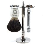 Parker 99R Shave Set - Includes Parker 99R Double Edge Butterfly Safety Razor, Black Badger Brush, Stainless Steel Shave Stand & 5 Blades