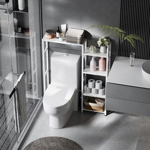 ASFSKY Over Toilet Bathroom Organizer with 5-Tier Open Shelves Expandable Width Adjusted to Fit Different Bathroom Spaces for Maximizing Vertical Storage Over The Toilet Storage Cabinet