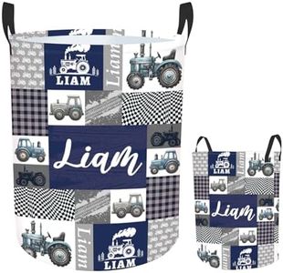 Rucekia Custom Name Truck Laundry Baskets for Nursery, Personalized Baby Boy Laundry Basket with Name, Customize Baby Name Laundry Hamper Kids Storage Organizer 2 Sizes