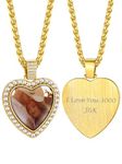 Bandmax Gold Plated Heart Photo Necklace for Men Women Custom Picture Pendant Chain Necklace with Picture Inside Hip Hop Tennis Pendant Chains for Men Custom Picture Jewelry for Gift