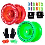 MAGICYOYO Pack of 2 Yoyos, K1 Responsive YoYos for Kids Beginners, Basic Trick Yoyo Ball Toy Crystal Red & Glowing Green Yoyo with Yo-yo Accessories 12 Yoyo Strings + 2 Yoyo Bags + 2 Yo-Yo Gloves