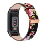 YOOSIDE Leather Strap Compatible with Fitbit Charge 6 / Charge 5, Floral Print Soft Leather Women Quick Release Wrist Band for Fitbit Charge 5 (Black)