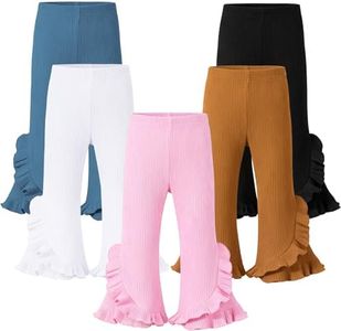 5 Pack Baby Girl Flared Pants Toddler Bottoms Solid Ribbed Ruffle Bell Pants Toddler Leggings Cotton for 3T-4T