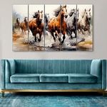 The Castle Decor-7 running horses Vastu painting with frame Big Size 27x48 Wall art for living room, Bedroom, Drawing room, Hotels-Wooden Framed-Digital Painting