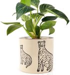 STHIE Indoor Ceramic Plant Pots with Drainage Holes 5 Inch Cute Succulent Flower Pots Small Orchid Planter Pots for Indoor Plants Garden Pots, Two Panthers