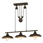 63325 Iron Hill Three-Light Indoor Island Pulley Pendant, Oil Rubbed Bronze Finish with Highlights