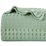 PHF 100% Cotton Waffle Weave Blanket, Queen Size Soft Breathable Bed Blanket for All Season, Perfect for Layering Couch Bed Sofa(90"x90", Queen Size, Sage Green)