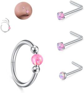 JFORYOU 18G Nose Rings Set for Women Men, Stainless Steel Hinged Clicker Segment Nose Rings Hoop Helix Cartilage Daith Tragus Conch Sleeper Earrings L Shape/Screw/Straight Nose Studs Piercing Jewelry