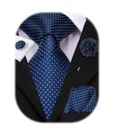 Hi-Tie Ties for Men Tie and Lapel Pin Set Paisley Stripe Necktie Handkerchief Cufflink Wedding Party,Navy Dot