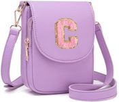 Viverte Crossbody Purse for Teen Girls Small Initial Cell Phone Toddler Purse Leather Triple Compartment Crossbody Bags Personalized Gifts for Teen Girls Preppy Cute Stuff (Lavender C)