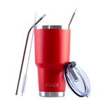 FAB | Vacuum Insulated Tumbler with Lid & Straw 850ml (30oz)| Reusable Stainless Steel Flask for Hot & Cold Drink | Iced Coffee Cup | Travel Mug | BPA Free - Red