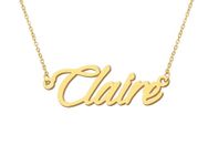 18k Gold Plated Claire Name Necklace Initial Pendant Charm Stainless Steel Jewelry for Womens Moms