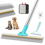 Carpet Rake, TIKIWIK 3 in 1 Carpet Rake for Pet Hair, Pet Hair Remover with Extra-Long Thickened Brush, 54" Adjustable Handle, Cat and Dog Hair Remover for Carpets, Sofa, Clothes, Couch and Stairs