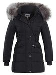 SS7 Womens Longline Puffer Parka Faux Fur Coat Black