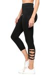 YELETE Women's Jogging Pants High Waist Lattice Ankle Cutout Workout Leggings with Pockets - Black - S