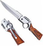 Piewry AK47 Flipper Pocket Knife, Portable Flipper Pocket Knife With Flashlight for Men, 8.5 inch Stainless Steel, Wooden handle, Flipper Pocket Knives for Hiking, Outdoor, Camping, Mens Gift