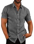 COOFANDY Men's Casual Linen Shirt Short Sleeve Button Down Business Dress Shirt Black