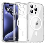 CALOOP Magnetic Case for iPhone 15 Pro with MagSafe,Hard Frame Sturdy Military-Grade Shockproof,Camera Full Protection Airbag Corner,Scratch & Yellowing Resistant,Crystal Phone Cover, 6.1 Inch,Clear