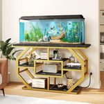 DWVO 55-75 Gallon Aquarium Stand with Power Outlet, Display Stand for Turtle Tank, Reptile Terrarium, Metal Fish Tank Stand Suitable for Living Room, Entryway, 860LBS Capacity, Black & Gold