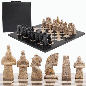 Radicaln 15 Inches Large Handmade Original Marble Black and Coral Full Chess Game Set - Tournament Sets Two Players Staunton Table Board for Adults