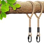 SELEWARE Hammock Straps, 120cm Tree Swing Rope for Hammock Chair Hanging Kit,Extension Rope with Carabiner for Indoor Outdoor Playground Tree Swings Camping Hammock Accessories (Beige1,2Pack)