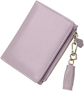 GEEAD Small Wallets for Women Bifold Slim Coin Purse Zipper ID Card Holder PU Leather Light Purple
