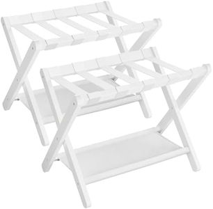 SONGMICS Luggage Rack, Set of 2, Folding Suitcase Stand with Storage Shelf, for Guest Room, Hotel, Bedroom, Heavy-Duty, Holds up to 131 lb, Cloud White URLR007W02