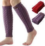 Brook + Bay Leg Warmers for Women - Cable Knitted Ankle Warmers - Winter Boot Cuffs - Warm Calf Leg Warmers OSFM - Plum, Red