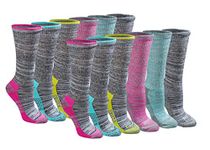 Dickies Women's Dri-tech Fashion Moisture Control Crew Socks, Available in S-XL (5, 6, 12 Pairs), Grey Marl Bright (12 Pairs), Medium