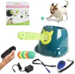 Automatic Small Dog Ball Launcher - Remote Control Interactive Fetch Machine Thrower for Small and Medium Sized Dogs with 6 High-Bounce Washable Latex Balls, Training Clicker, and Whistle – Blue