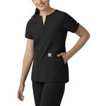 Carhartt Women's Notch Neck Tunic Scrub Top, Black, Large