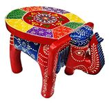 Wood To Cart Handcrafted and Emboss Painted Colorful Wooden Elephant Stool, Cum Side Table, for Home/Office/Living or Bedroom Decor(WTC-003).