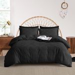 Maple&Stone Queen Duvet Cover Set, 3 Pieces Textured Tufted Boho Bedding Sets Zipper Closure Design with Ties, 1 Duvet Cover + 2 Pillow Shams, Comforter NOT Included (Black, Queen Size)